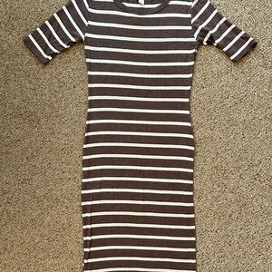 LuLaRoe Brown and White Striped Midi Dress